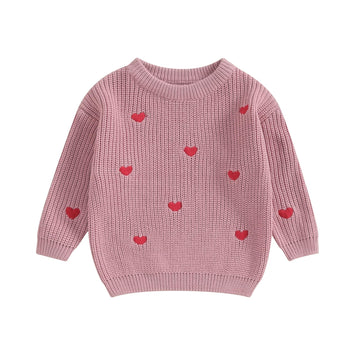 Baby Girl Valentines Day Outfit Love Heart Sweet Long Sleeve Sweater Tshirt Crewneck Tops Fall Winter Clothes (A-Red, 0-3 Months