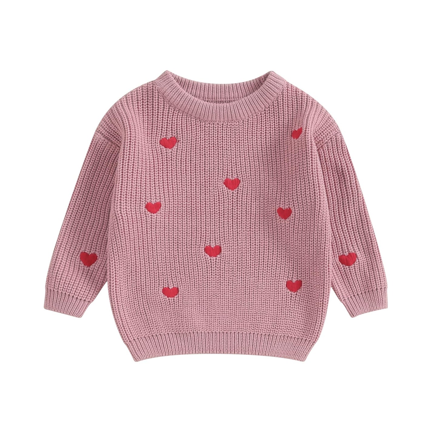 Baby Girl Valentines Day Outfit Love Heart Sweet Long Sleeve Sweater Tshirt Crewneck Tops Fall Winter Clothes (A-Red, 9-12 Month