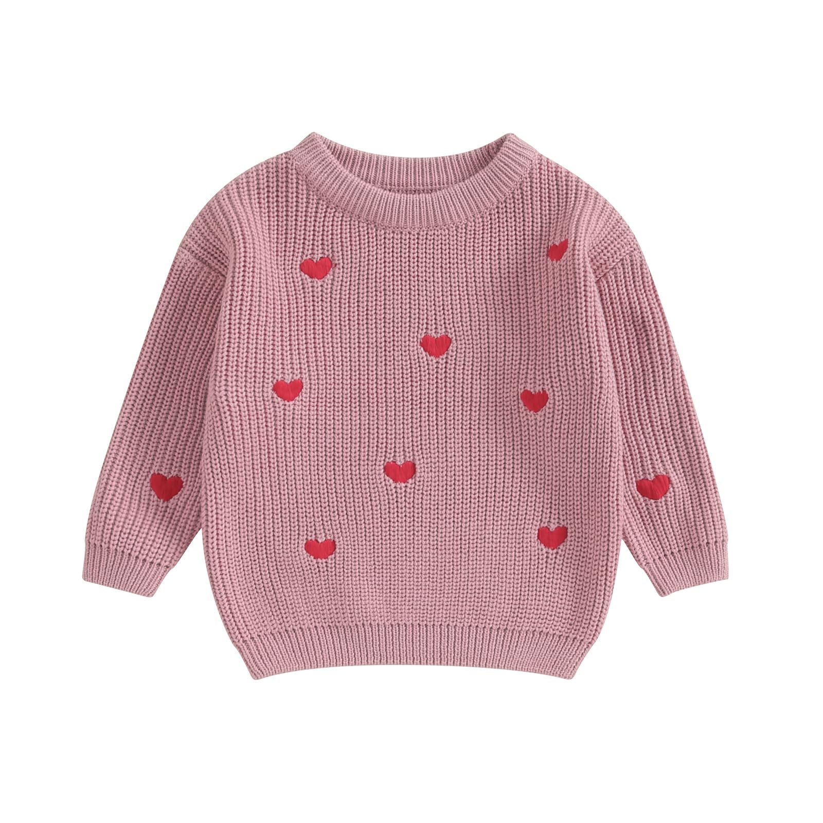 Baby Girl Valentines Day Outfit Love Heart Sweet Long Sleeve Sweater Tshirt Crewneck Tops Fall Winter Clothes (A-Red, 9-12 Month