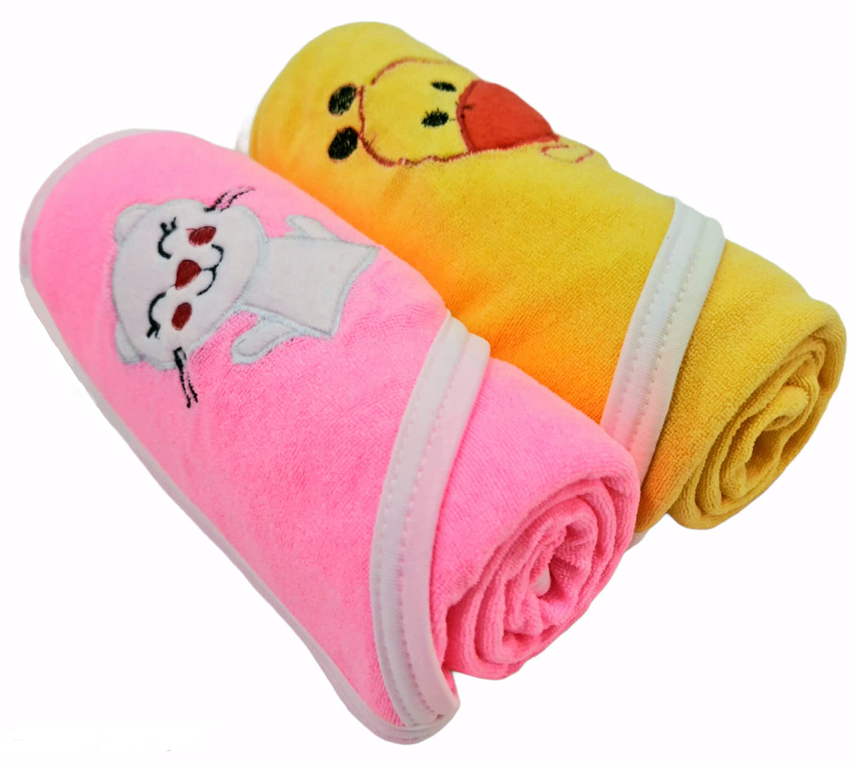 First Kick Baby Cotton Bath Towels New Born Combo Pack of Hooded Soft Wrapping Towel Pack of 2(70 cm x 66 cm) Set of 2 Pieces