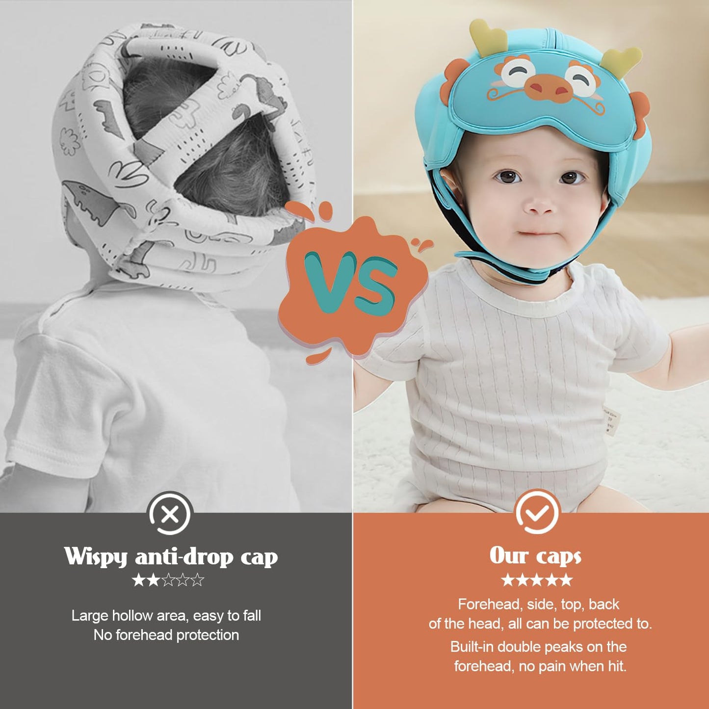 Baby Safety Helmet For Crawling & Walking - Ultra Lightweight Adjustable Infant Head Protector 10-24 Months, Breathable Anti-Col