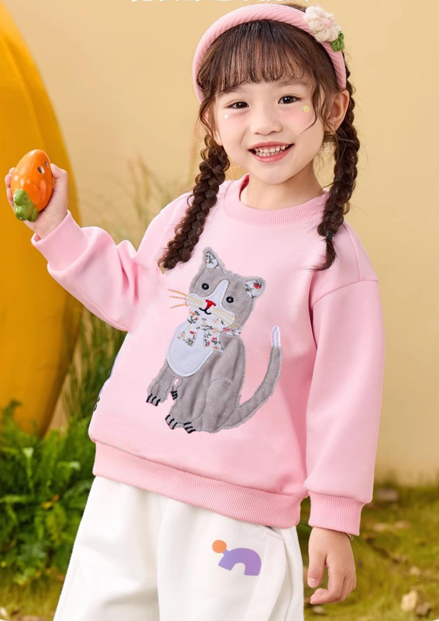 Girls Cat Sweatshirt Long Sleeve Crewneck Cotton Kitten Pullover Tops Animal Shirts Toddler Winter Clothes Kids Pink Sweater 6T