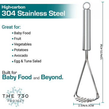 Mighty Masher - Stainless Steel Baby Food Masher For Starting Solids Essentials | Mini Avocado Masher, Stainless Steel Small Pot