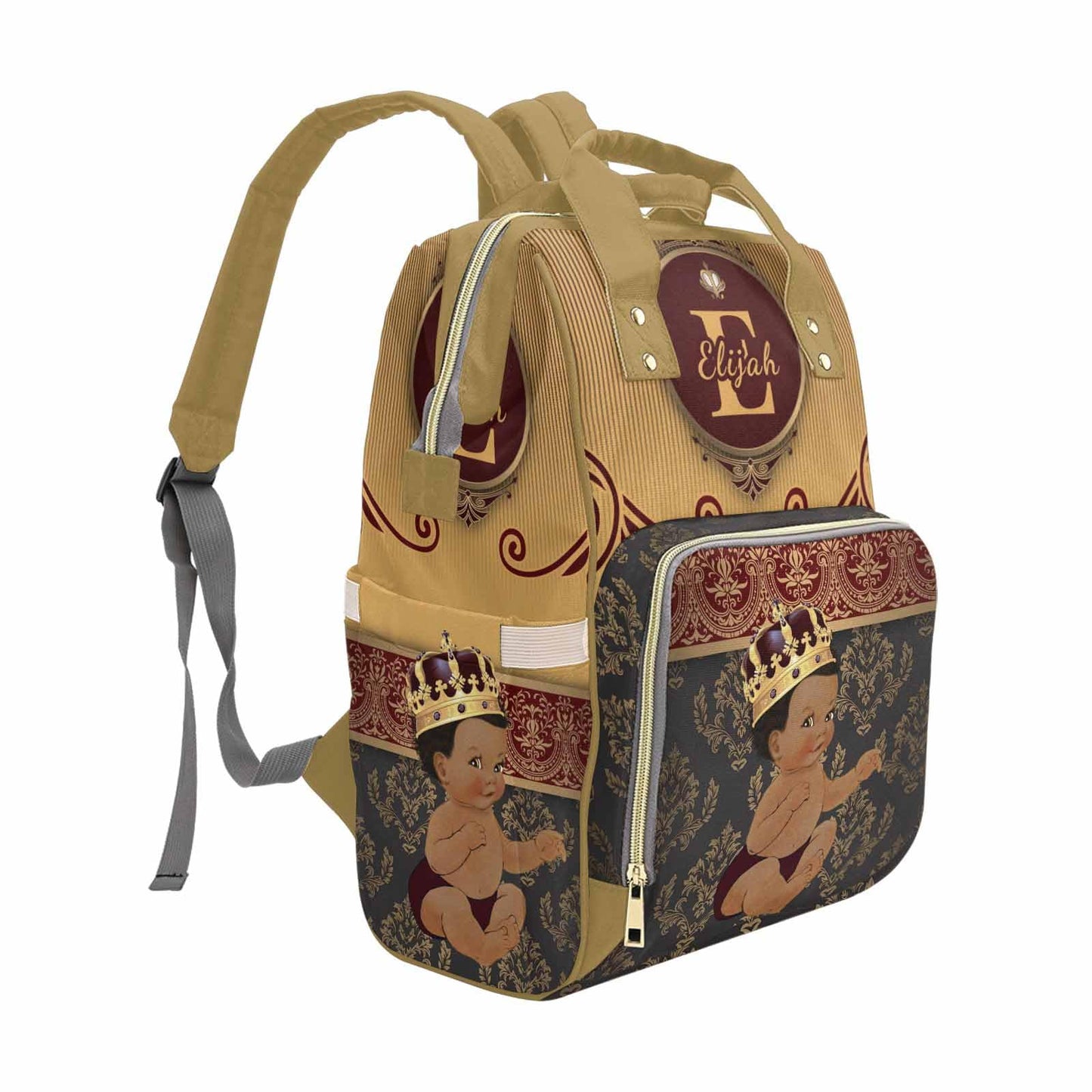 M Yescustom Personalized Diaper Bag, Vintage Custom Brown Crown Prince Diaper Bag With Name, Waterproof Diaper Bag Backpack Momm
