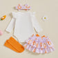 Beqeuewll Newborn Baby Girl Easter Outfit Bunny Clothes Long Sleeve Romper+Bloomers Tutu Skirt+Socks+Headband 4Pcs (Carrots Bunn