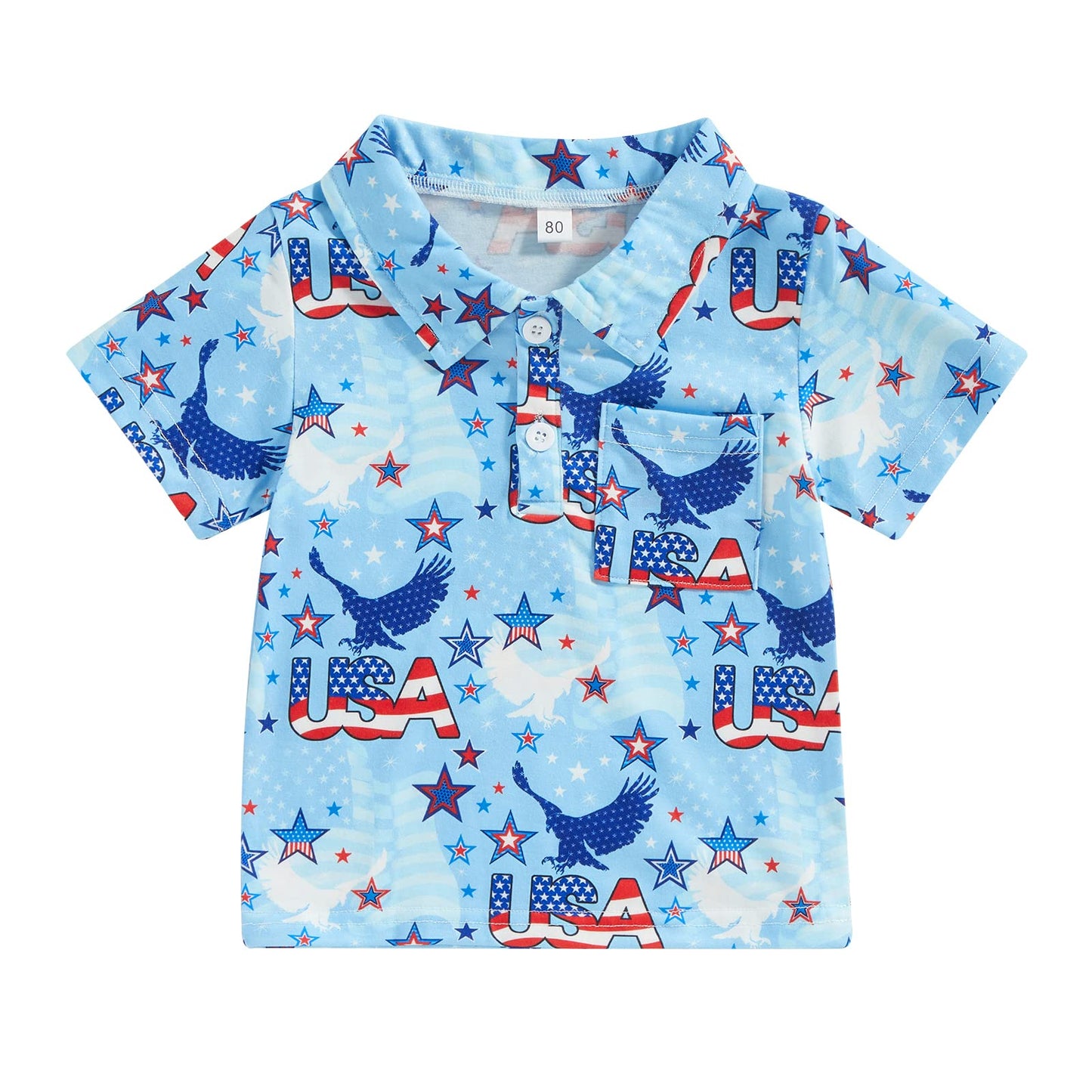 Oikmombiu Toddler Baby 4Th Of July Shirts For Boys Short Sleeve Button Down Dress Shirt Western Independence Day Clothes(G Eagle
