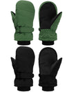 SATINIOR 2 Pairs Kids Snow Mittens Waterproof Winter Ski Gloves Warm Thicken Snow Gloves for Girls Boys (Black, Army Green, 3-5 