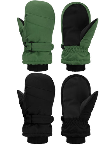 SATINIOR 2 Pairs Kids Snow Mittens Waterproof Winter Ski Gloves Warm Thicken Snow Gloves for Girls Boys (Black, Army Green, 3-5 