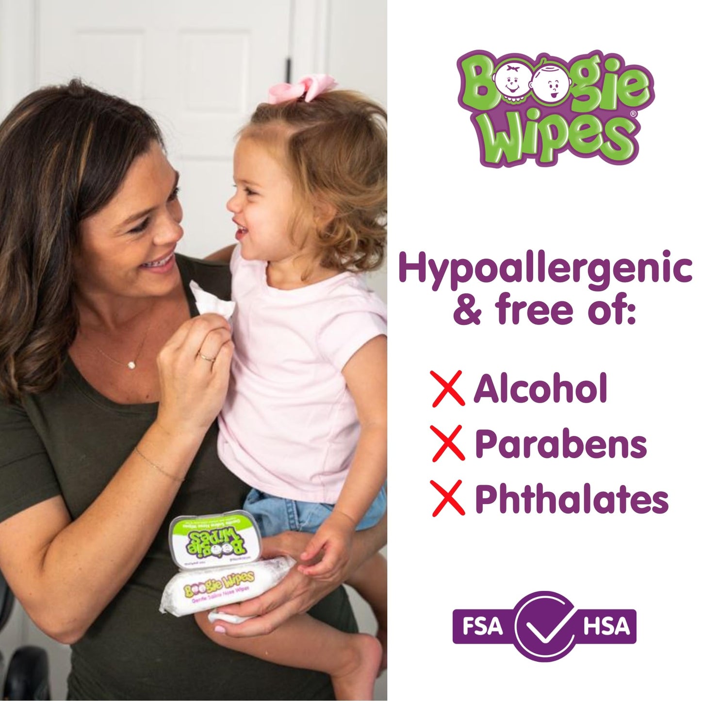 Baby Wipes By Boogie, Saline Wet Wipes For Nose, Face, Hand & Body, Fsa/Hsa Eligible, Made With Vitamin E, Aloe, Chamomile And N