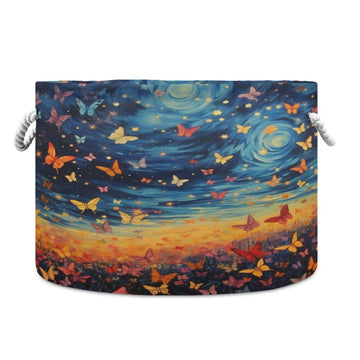 Canvas Storage Organizer Bin, Fantasy Starry Sky Butterfly Storage Basket Laundry Hamper with Handle for Clothes Playroom Decor,