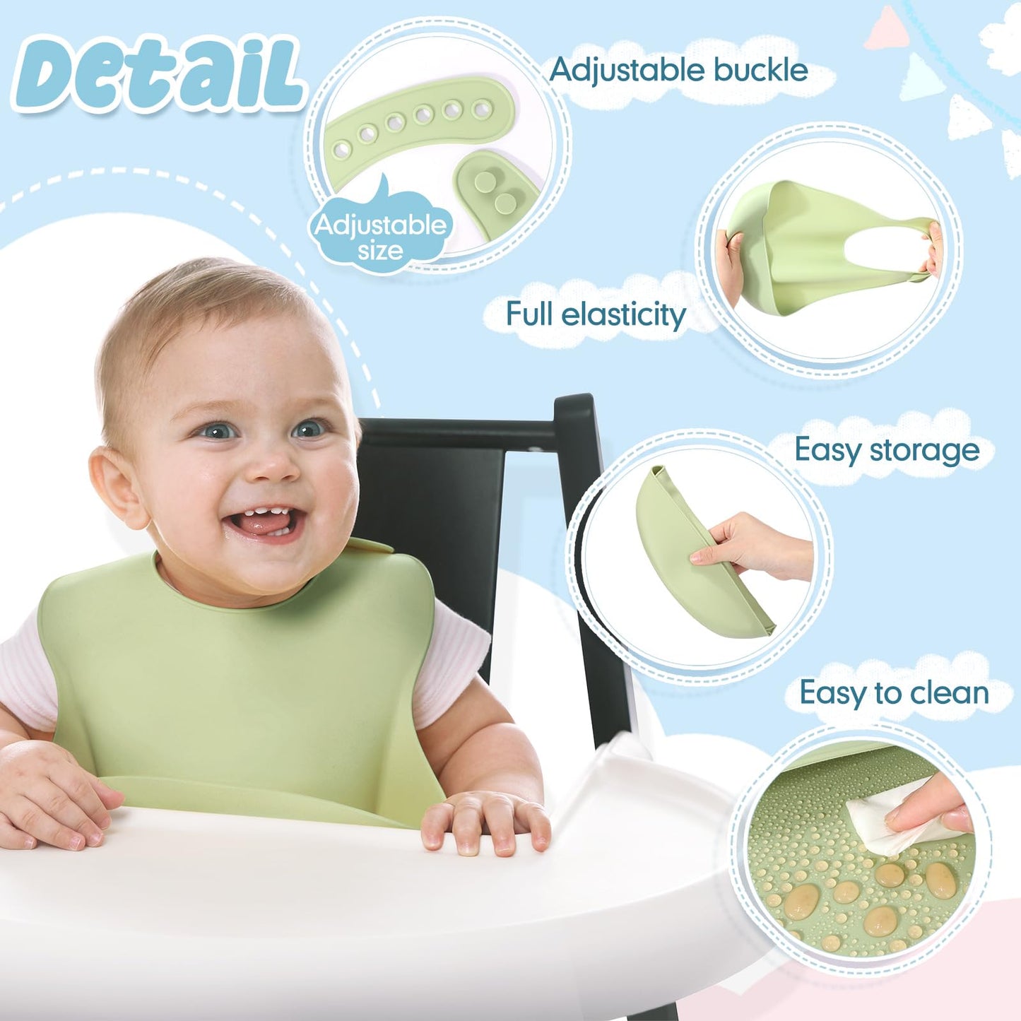 Mepase 12 Pcs Silicone Bibs Waterproof Silicone Baby Bibs Soft Adjustable Baby Feeding Unisex Baby Eating Supplies(Fresh Color)