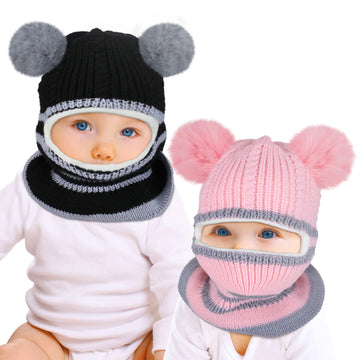 Bencailor 2 Pcs Baby Winter Hat Scarf Set Toddler Winter Hat Infant Beanie Balaclava Ear Flap for 1-5 Year Old Girl Boy(Pink, Bl