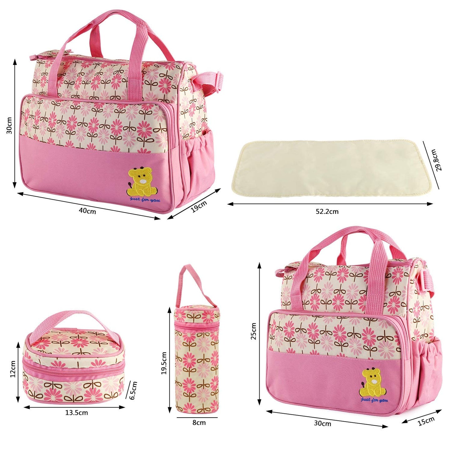 Imountek Diaper Bags Tote,5Pcs Baby Diaper Convertible Baby Bags With Changing Pad & Insulated Pockets For Mom, Multifunction Mo