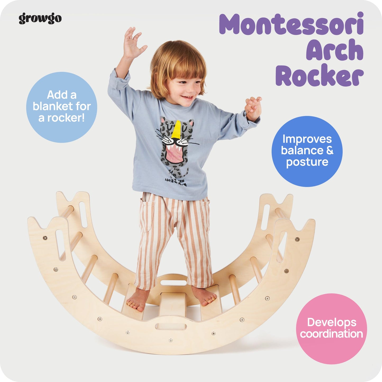 Growgo Climbing Arch For Toddlers, Multiuse Montessori Climber, Toddler Rocker, Wooden Balance Board, Toy Storage, Easy To Assem