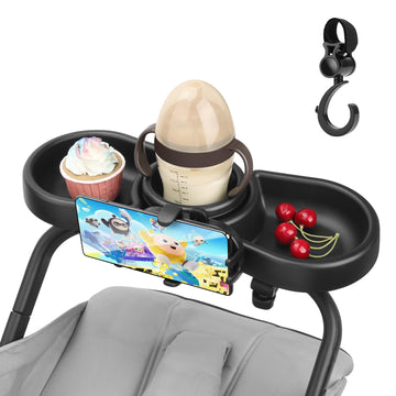 Universal Stroller Snack Tray, 4 In 1 Stroller Tray Attachment With Cups Phone Holder For Baby Toddler Stroller, 360 Rotation Un