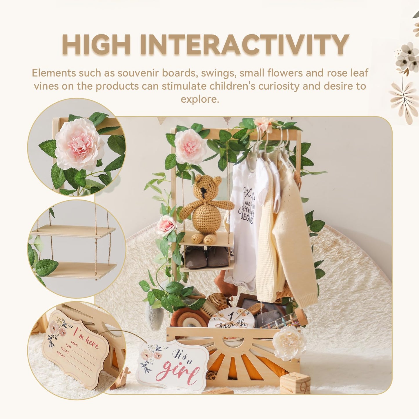 Wooden Baby Shower Crate Closet Baby Basket With Adjustable Handle And Garland Portable Storage Crate Hamper Baby Shower Wooden