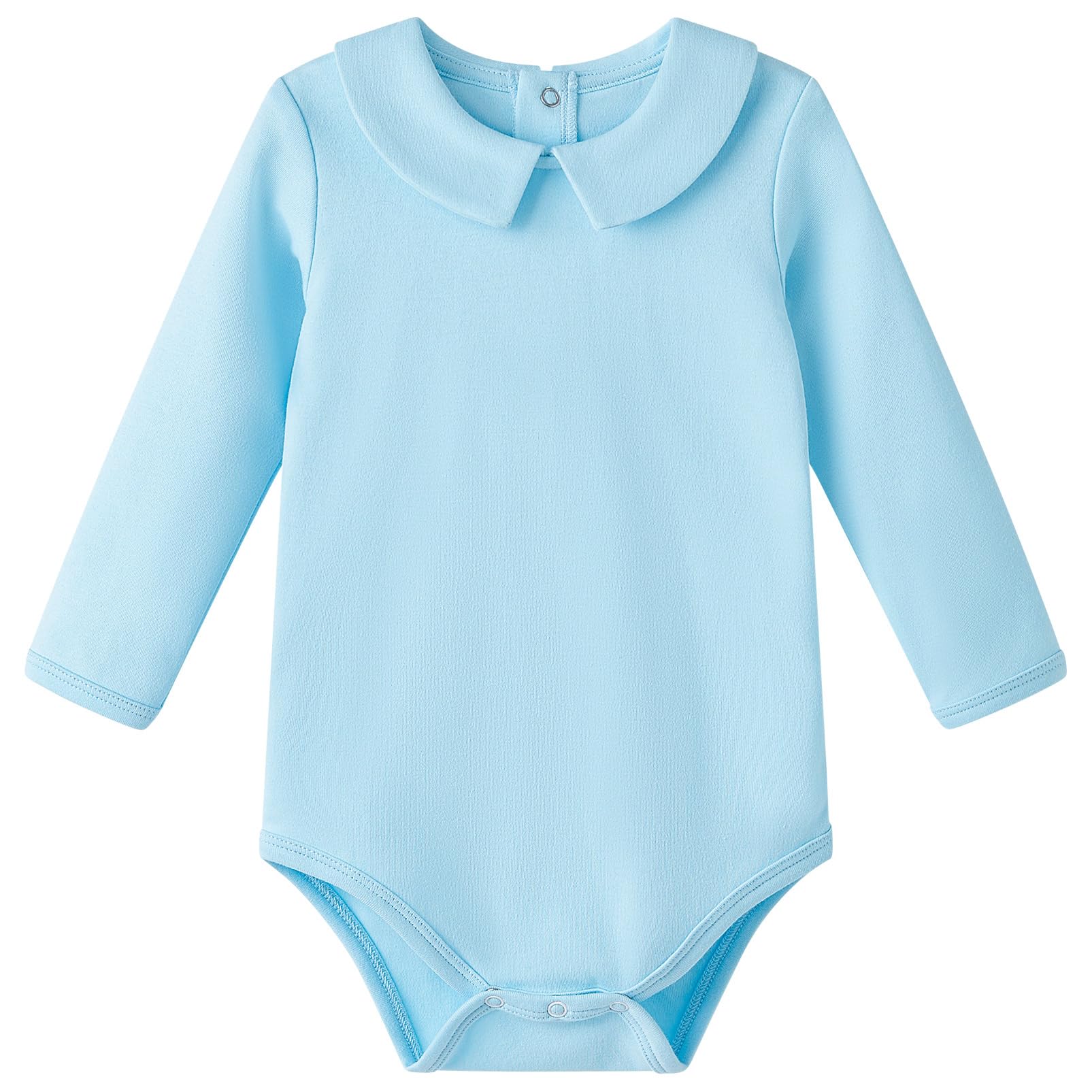 Pureborn Baby Boys Bodysuit Long Sleeve Cotton Peter Pan Collar Romper Spring Fall One-Piece Outfit Blue 12-18 Months