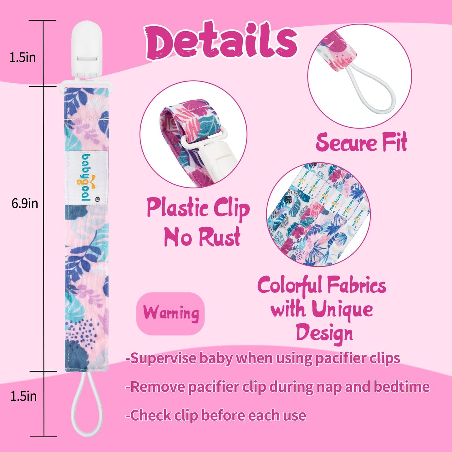 Babygoal Hawaii Pacifier Clips, 6 Pack Binky Paci Holder Clips And Leash For Boys And Girls Fits For Most Pacifier, Binkie Style