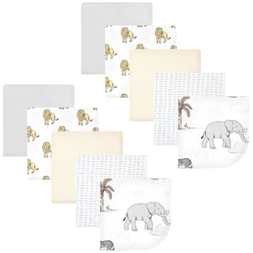 Hudson Baby Unisex Baby Flannel Cotton Washcloths 10-Pack, Neutral Safari World, One Size