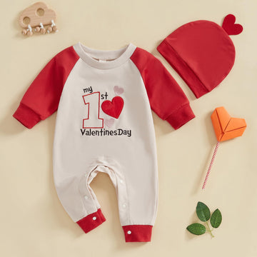 Ledy Champswiin Newborn Baby Boy Girl Heart Romper Jumpsuit My 1St Valentine'S Day Clothes With Hat Infant Neutral Outfits (Red,