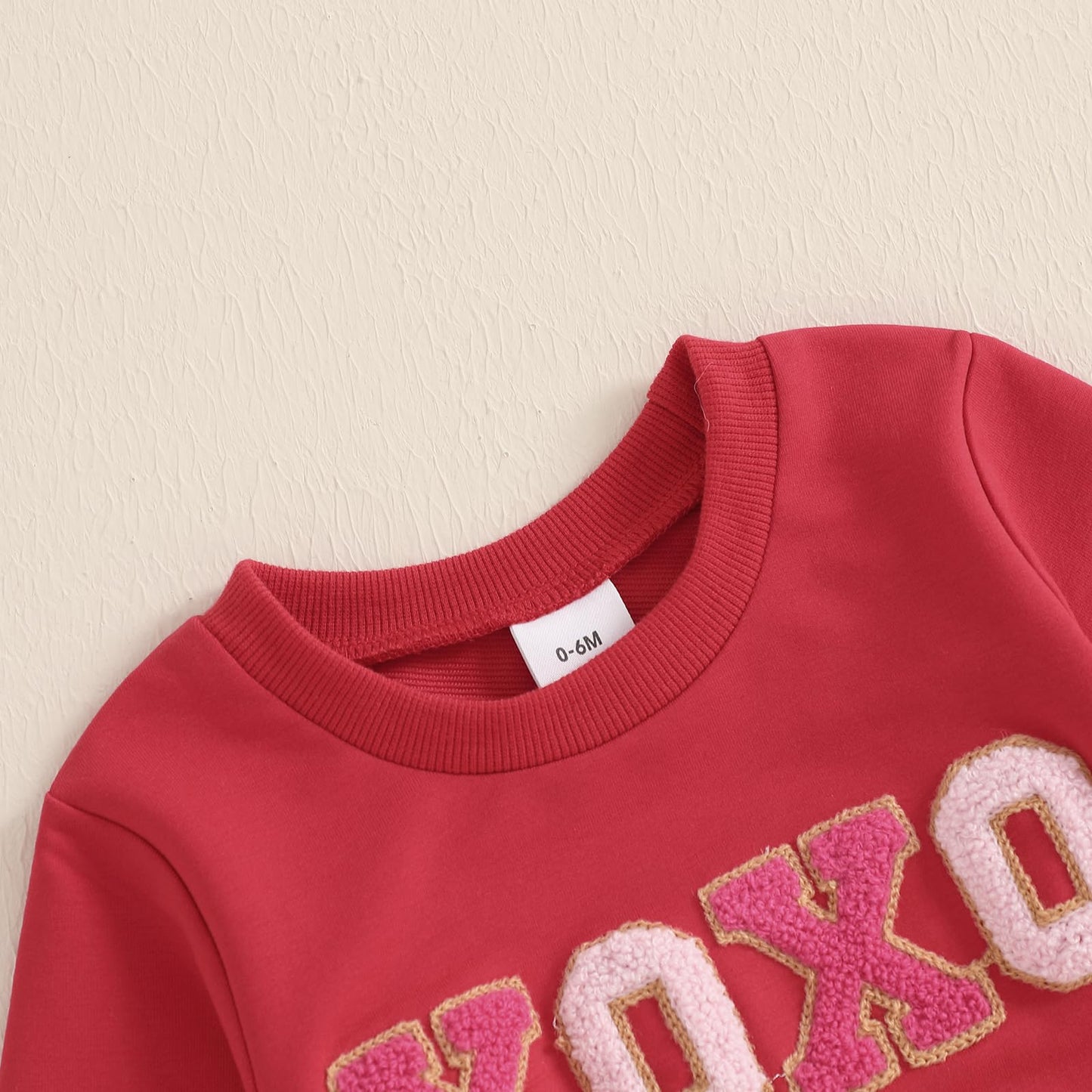 Nokpsedcb Baby Boy Girl Cute Letter Embroidery Long Sleeve Sweatshirt And Elastic Long Pants Toddler Valentine Outfits (Red Xoxo