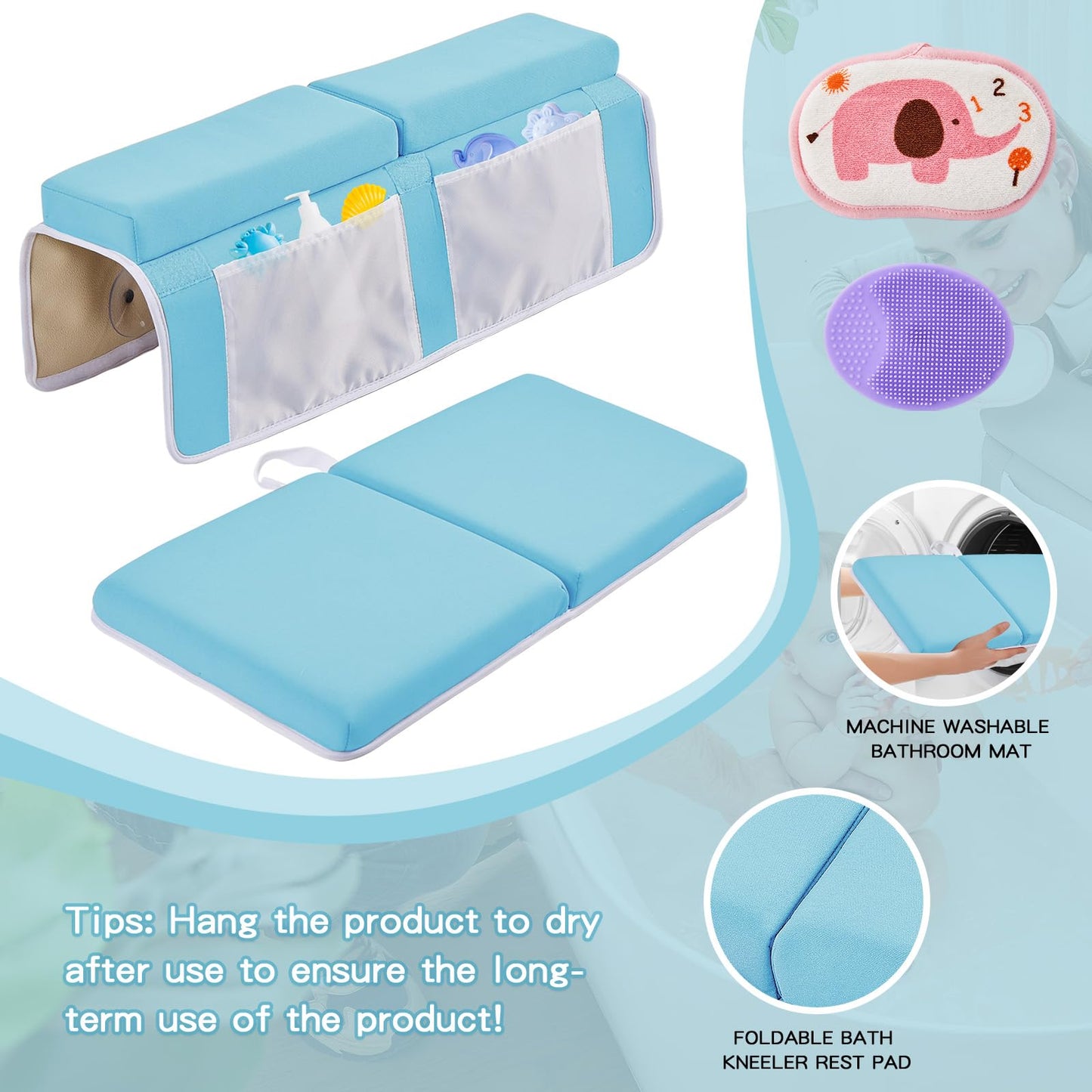 Ilpeod Baby Bath Kneeler And Elbow Rest Pad Set,Bath Kneeling Pad Thick Soft Quick Dry Baby Bathtub Mat For Baby Bathing Time,Ba