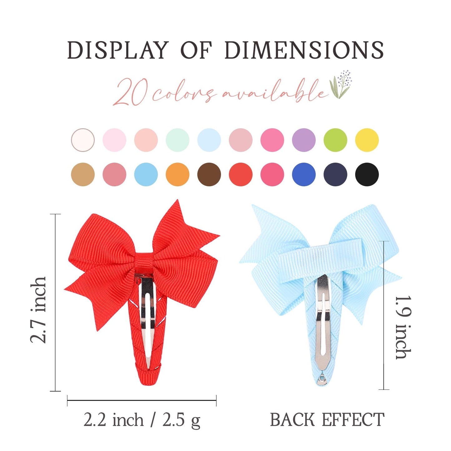 40Pcs Snap Baby Hair Bows Clips For Girls Grosgrain Ribbon Fully Wapped 2 Inch Infant Hair Barrettes Accessories For Baby Girls