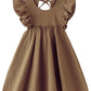 Jnklwpjs Toddler Linen Dress Baby Girls Ruffle Halter Sleeveless Casual Party Dresses Brown 110Cm
