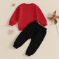 Baby Boy Fall Clothes Set Long Sleeve Letter Print Sweatshirt Pants Valentines Day Outfits 6 12 18 24 Months 2T (Heart Red, 3-4