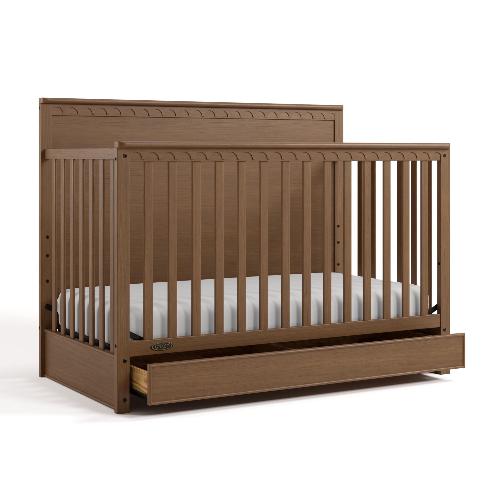 Graco Sasha 5-in-1 Convertible Crib with Drawer (Hazelnut) - GREENGUARD Gold Certified Wood Crib, Converts to Toddler Bed, Daybe