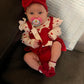Visgogo Toddler Baby Girl Valentines Day Romper Dress Ruffles Long Sleeve Heart Print Clothes Jumpsuit With Headband (A-Red, 3-6