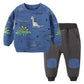 Toddler Baby Boy Clothing Sets Little Dinosaur Printed Long Sleeve Tops And Pants Kids 2Pcs Outfits (2-Blue, 2-3T)