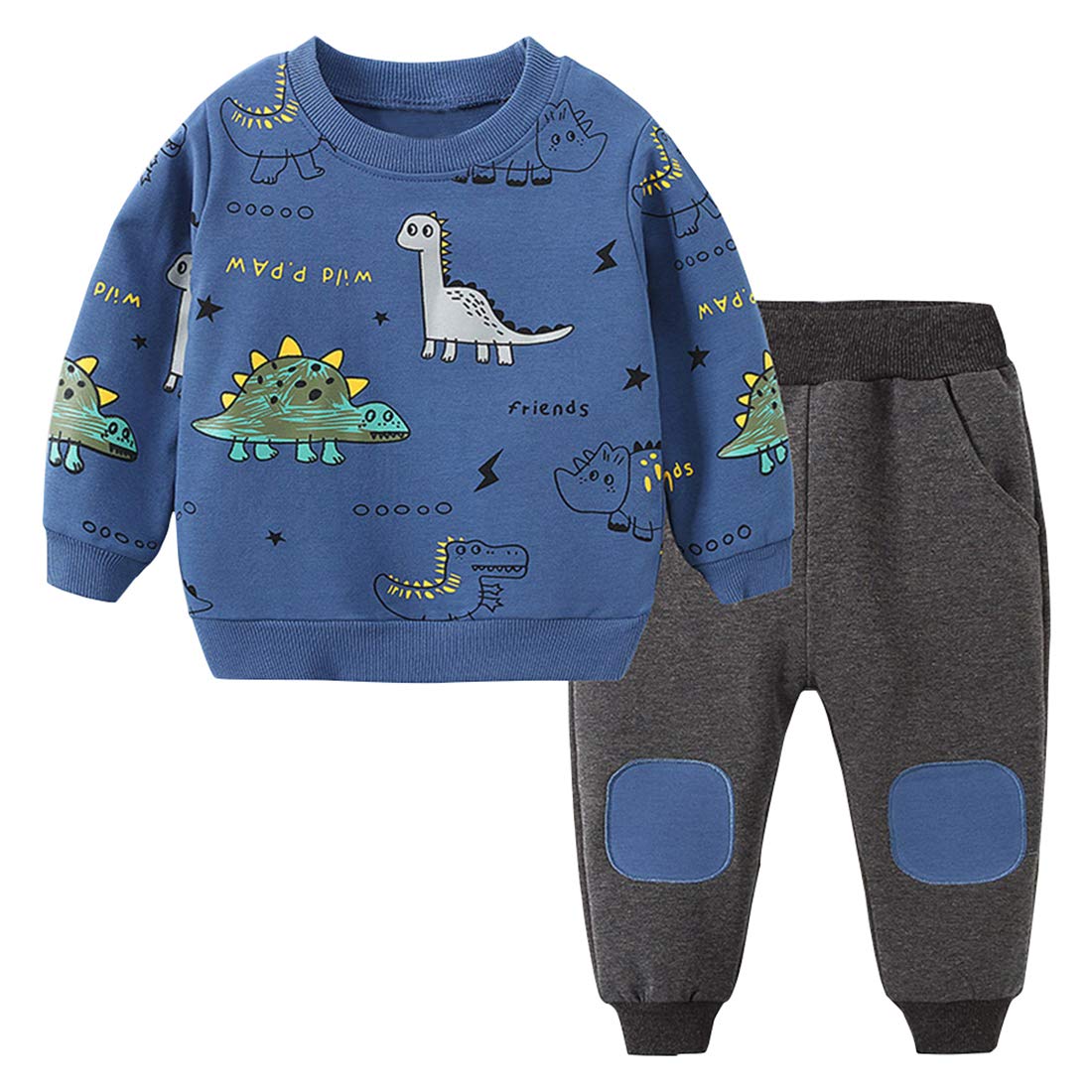 Toddler Baby Boy Clothing Sets Little Dinosaur Printed Long Sleeve Tops And Pants Kids 2Pcs Outfits (2-Blue, 2-3T)