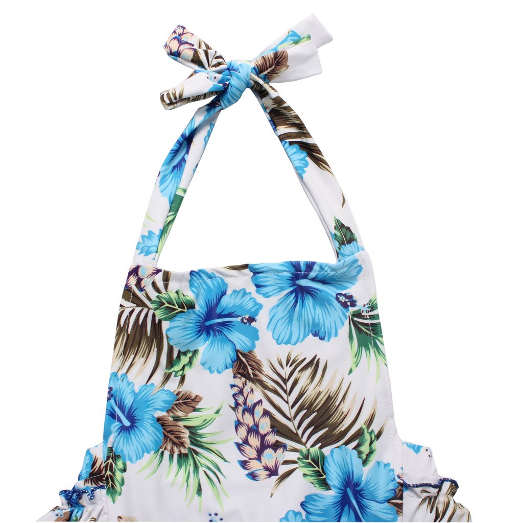 One Piece Redbub Floral Ruffles Rompers Bathing Suits Dress With Headband (Large,Light Blue)