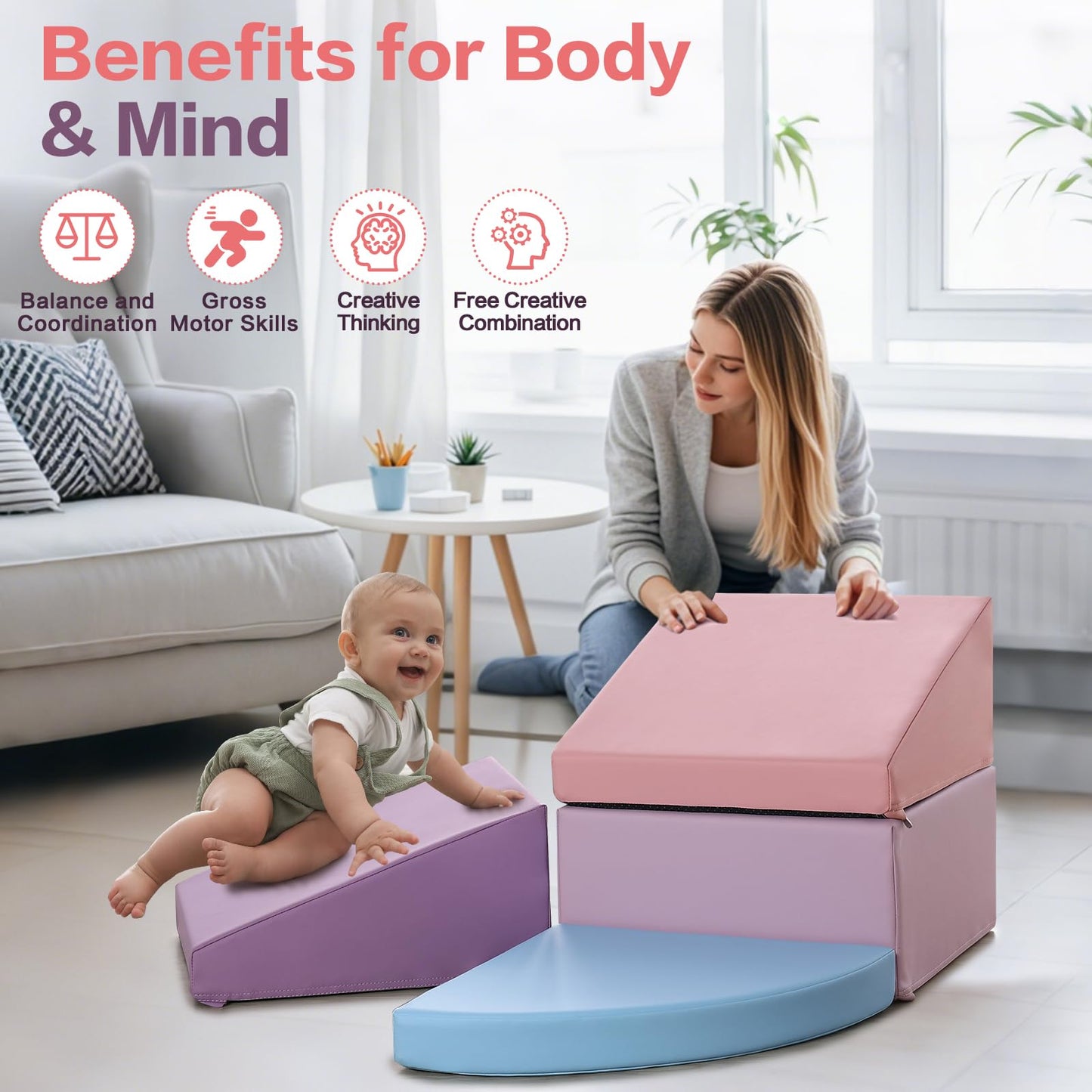 Climbing Foam Blocks For Toddlers: Pu Leather Foam Blocks For Kids Active Play - Toddler Climbing Toys Indoor - Durable Playgrou