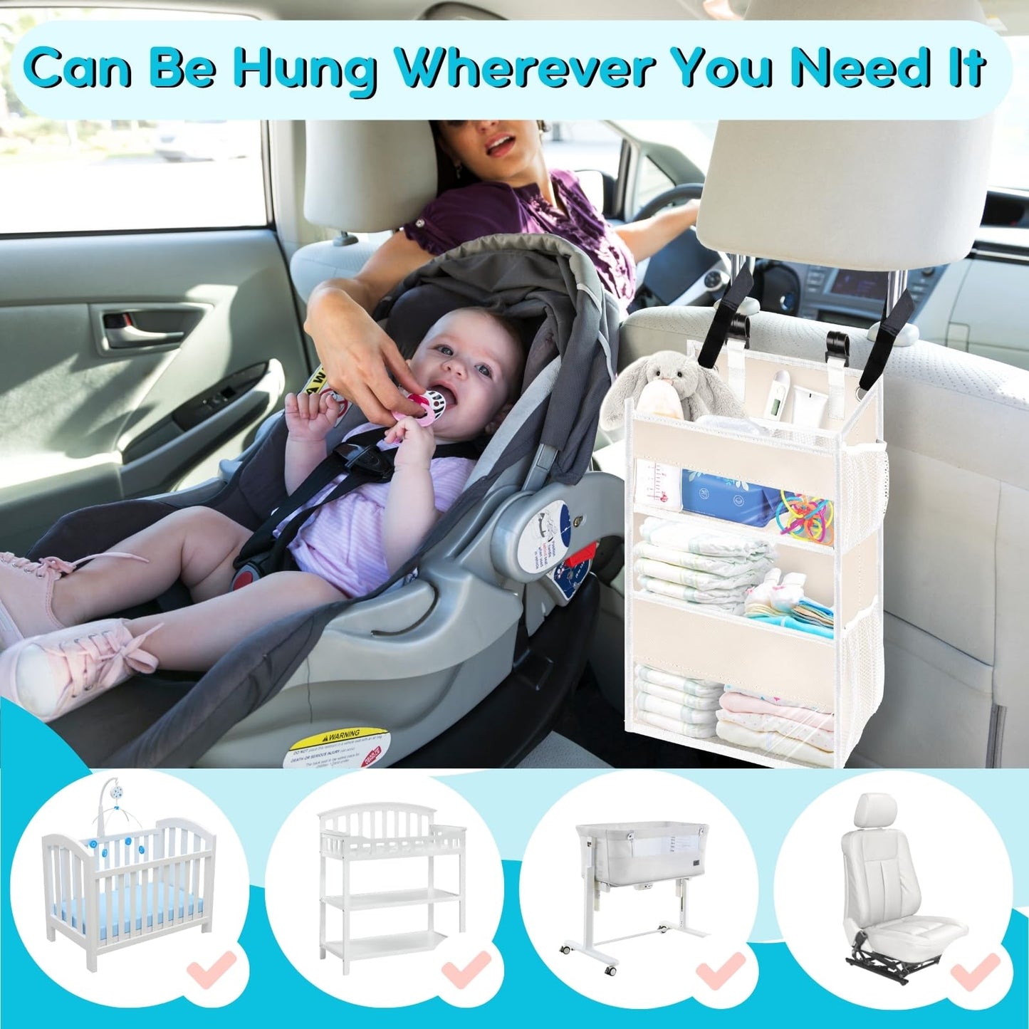 Hanging Diaper Organizer For Changing Table,Cribs,Car,Playard Or Wall & Nursery Organization-Durable 2-Tier Diaper Caddy With Me