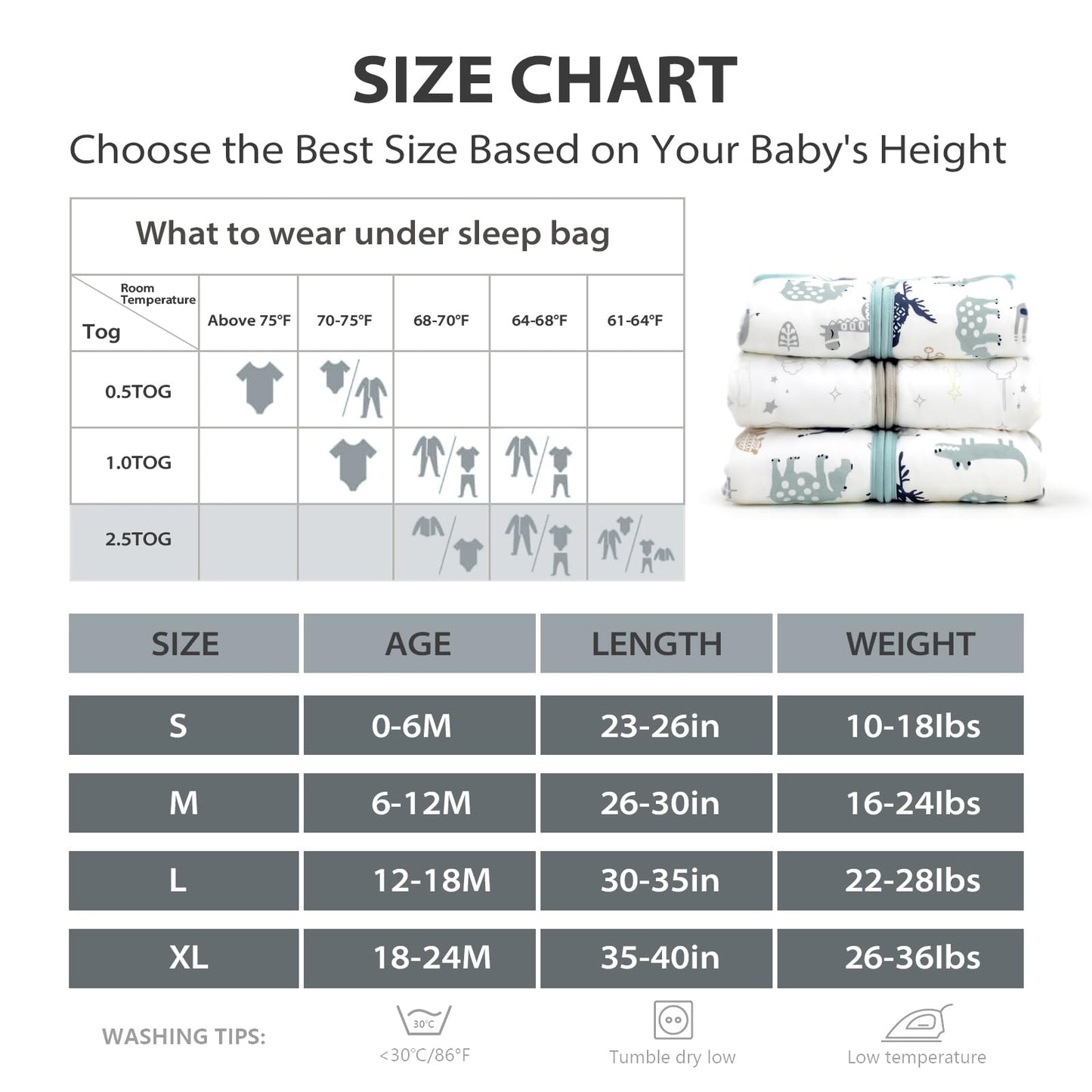 Mosebears Sleep Sack Baby Winter Wearable Blanket with 2-Way Zipper,2.5 TOG Cotton Sleep Sack Unisex (Deer, 6-12 Months)