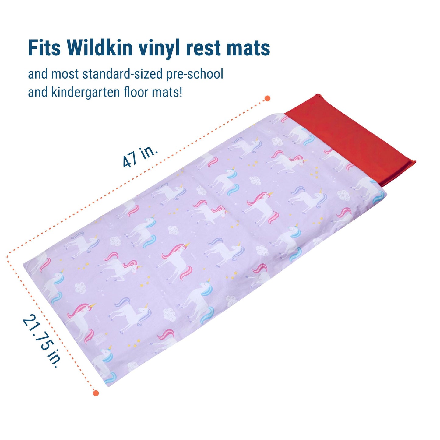 Wildkin Kids Nap Mat Cover - Soft, Sewn-In Flap, Durable & Fits 1.5'' Vinyl Sleep Mats - Unicorn