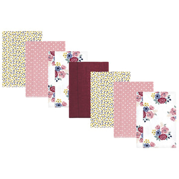 Hudson Baby Unisex Baby Cotton Flannel Burp Cloths, Blush Navy Floral 7-Pack, One Size