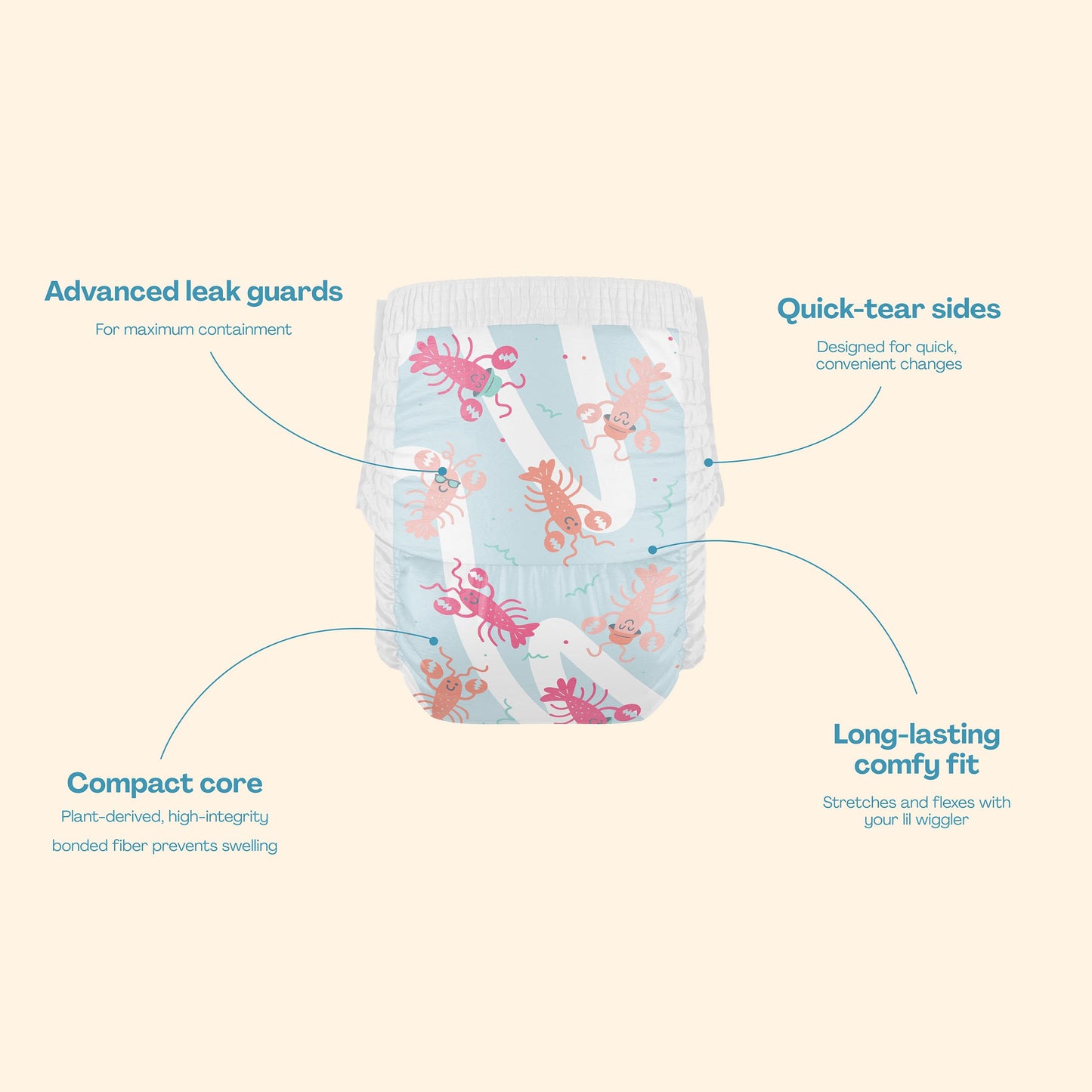 Hello Bello Premium Swim Diapers, Size S (16-28 Lbs), Cute Extra-Bright Lobster Designs, 20 Count Jumbo Pack