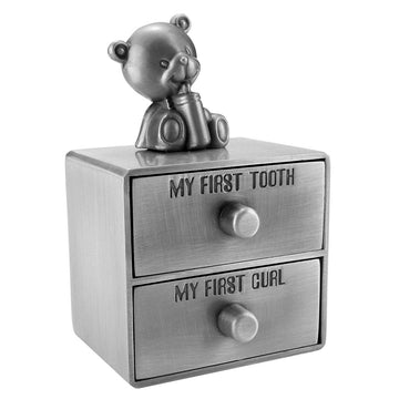 Mogoko Silver Tooth Box, Baby First Tooth And Curl Keepsake Box Set, Kids Teeth Fairy Holder For Boy Or Girl