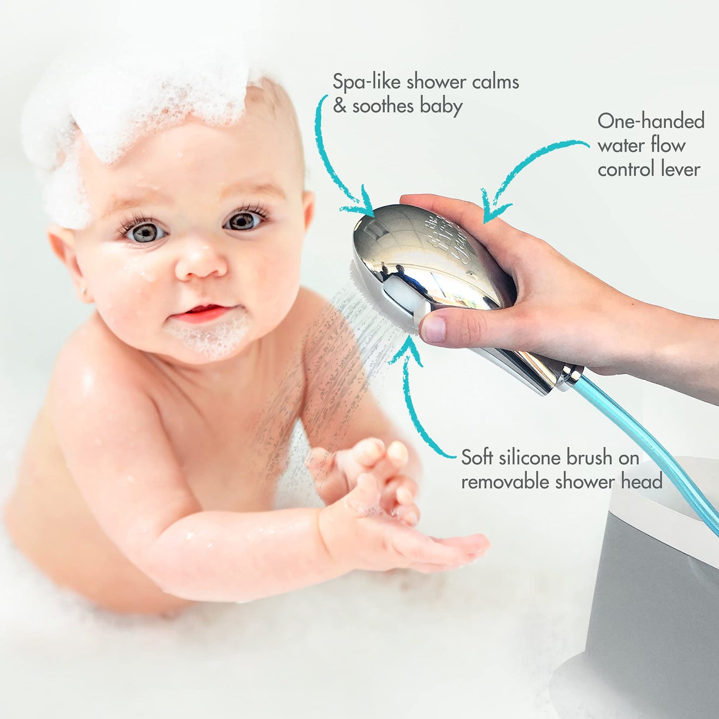 The First Years Rain Shower Baby Shower Head - Soothing Attachable Baby Spa Sprayer - Baby Bathtub Shower Head With Rotating Arm