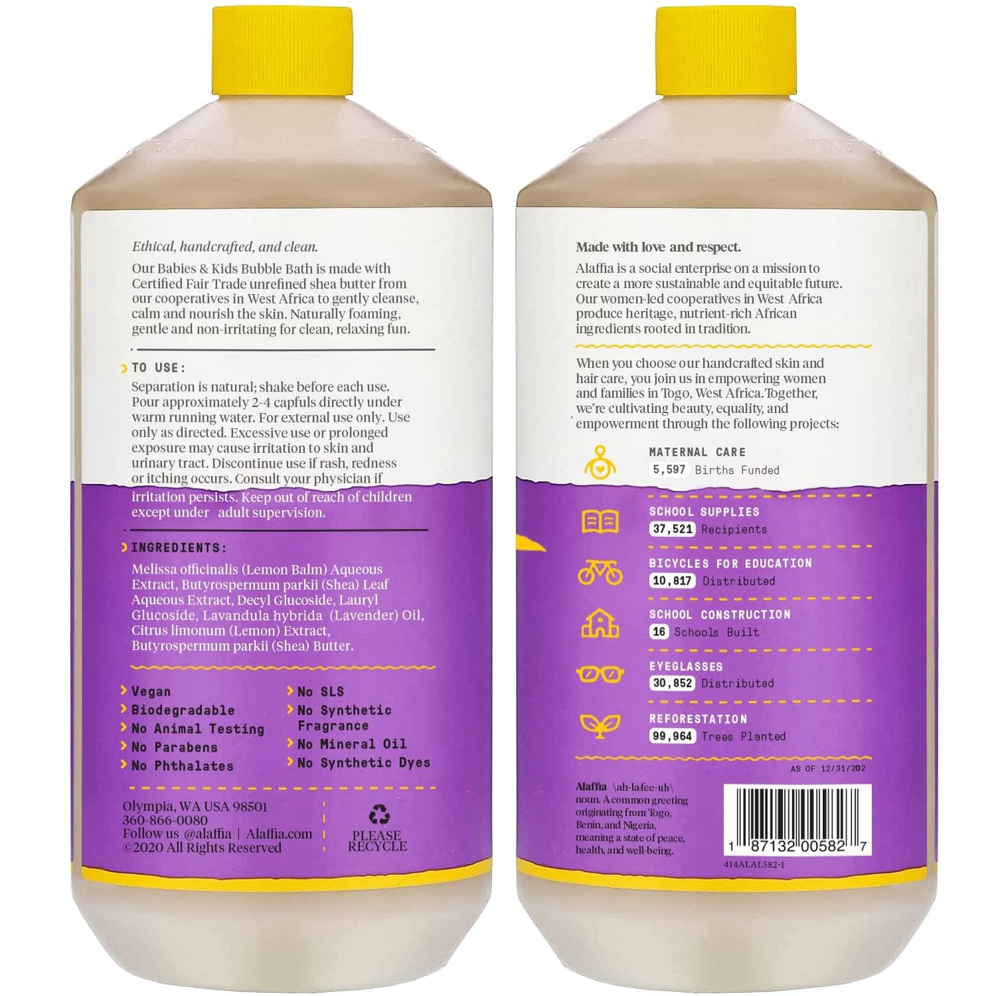 Alaffia  Everyday Shea Bubble Bath Lemon Lavender, 32  Fl  Oz,  Calming Lemon Balm With Lavender Oil,  Soft Moisturized Skin, Ma