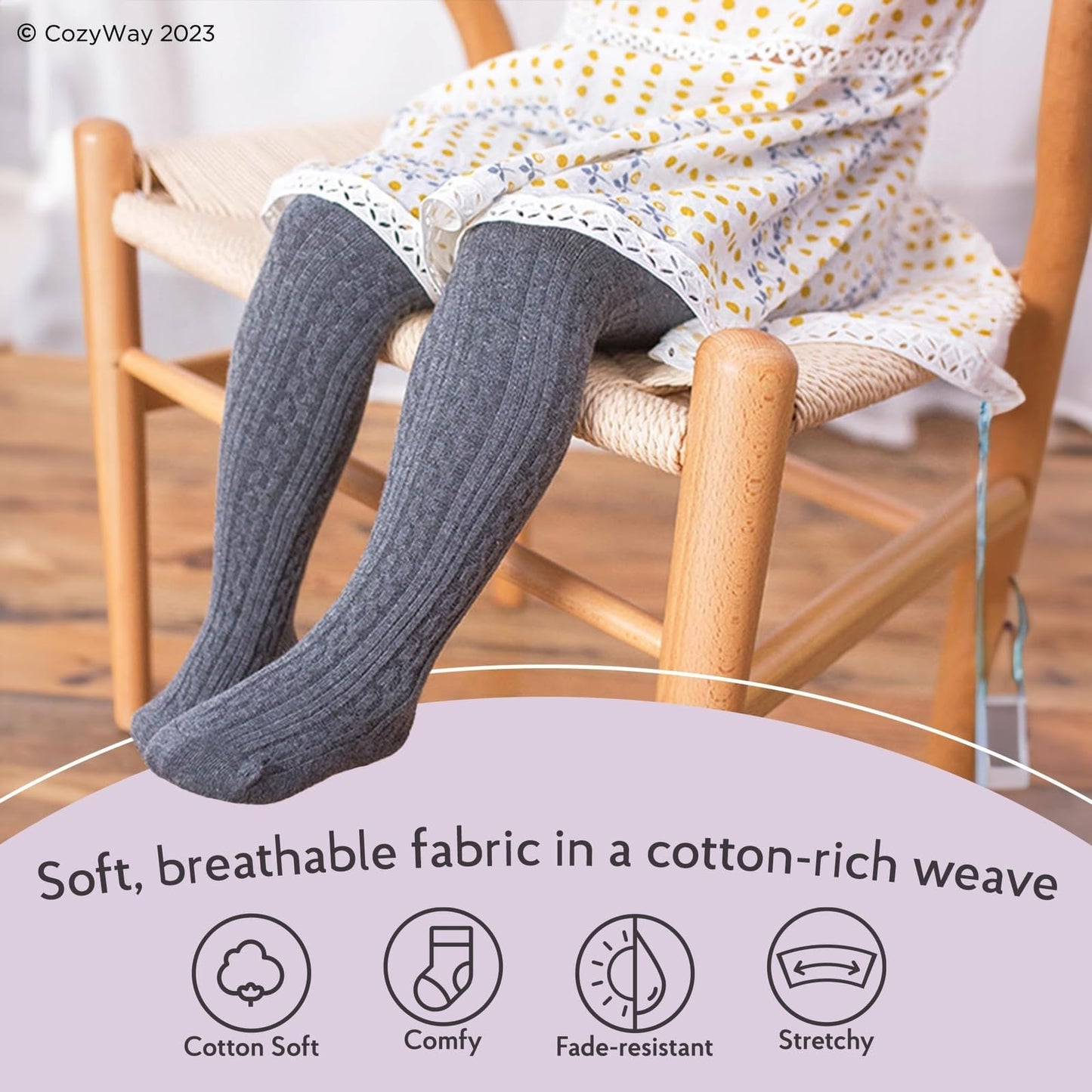 Cozyway Cable Knit Cotton Leggings/Tights For Baby Girls, 3 Pack, White, 6-12 Months Old