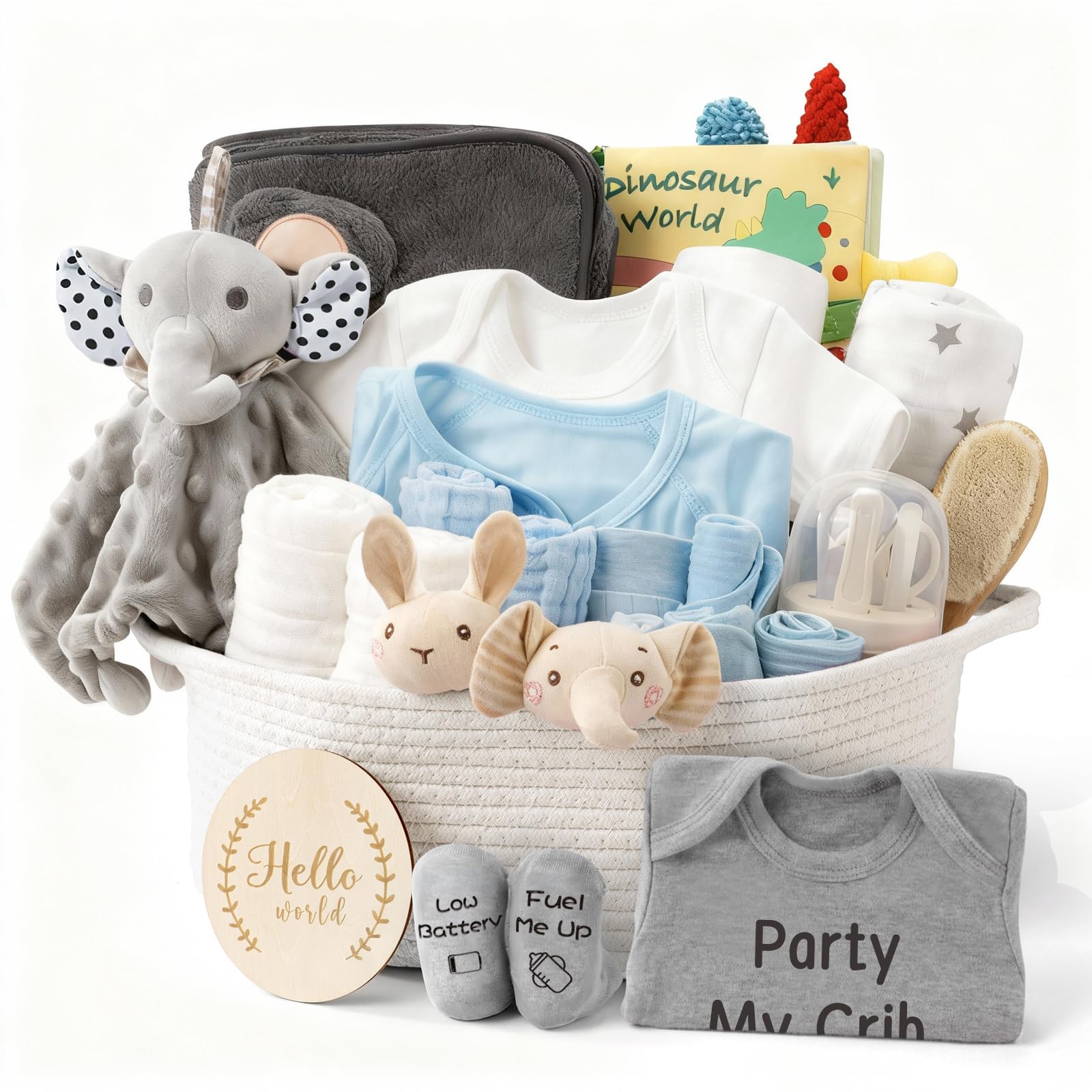 Giftissimo 28 Piece Baby Shower Gifts for Boys, Baby Essentials for Newborn, Large Baby Boy Gift Basket, Gender Reveal Gifts, Ba