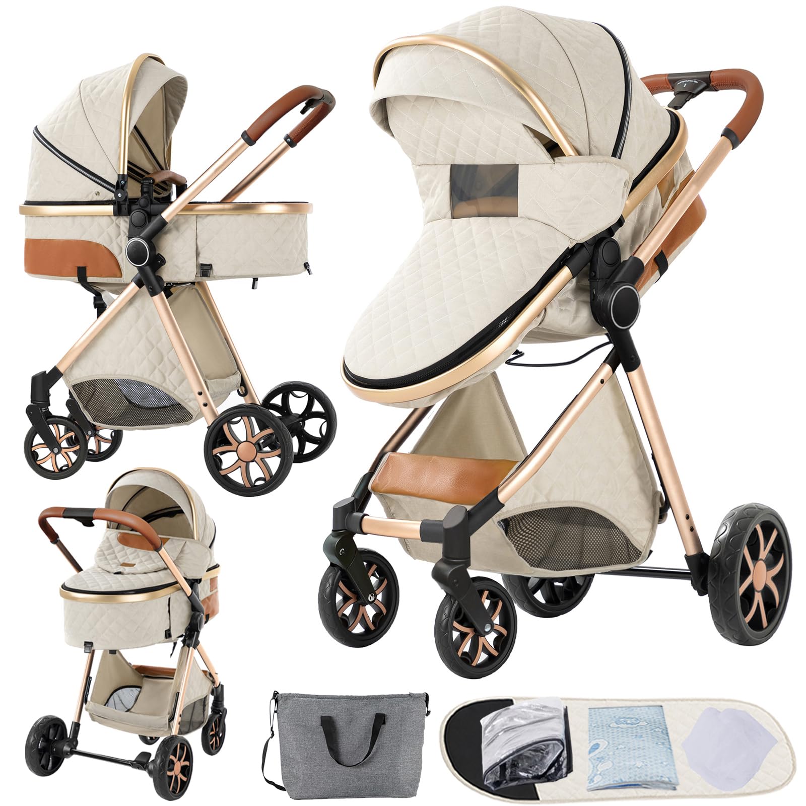 2 in 1 Baby Stroller, Convertible Foldable Standard Stroller, Reversible Pushchair Infant Buggy Carriage, Portable High Landscap