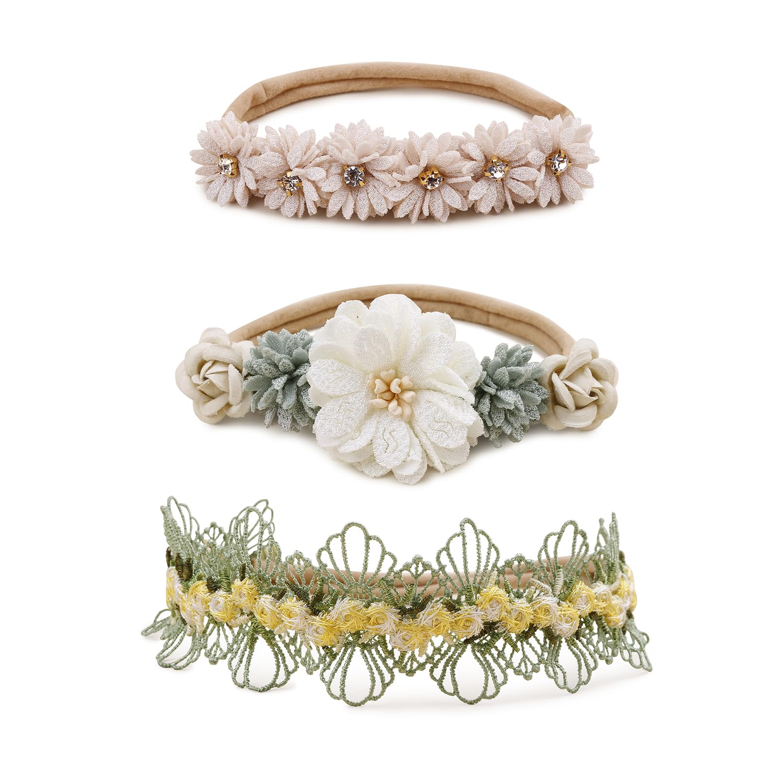 Bfnaagirl Baby Girl Floral Headband Nylon Flower Crown Elastic Hairband 3Pcs Hair Accessories Gift For Girls (9571)