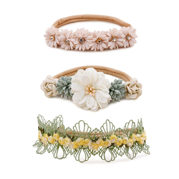 Bfnaagirl Baby Girl Floral Headband Nylon Flower Crown Elastic Hairband 3Pcs Hair Accessories Gift For Girls (9571)