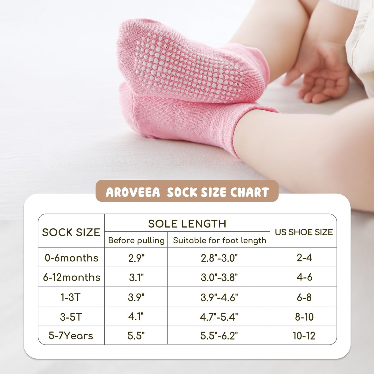 Aroveea Toddler Socks Non Slip Grip Baby Socks 5-7 Years Old 12 Pack For Toddler Boys Girls Kids Socks,Cute Pink Baby Socks