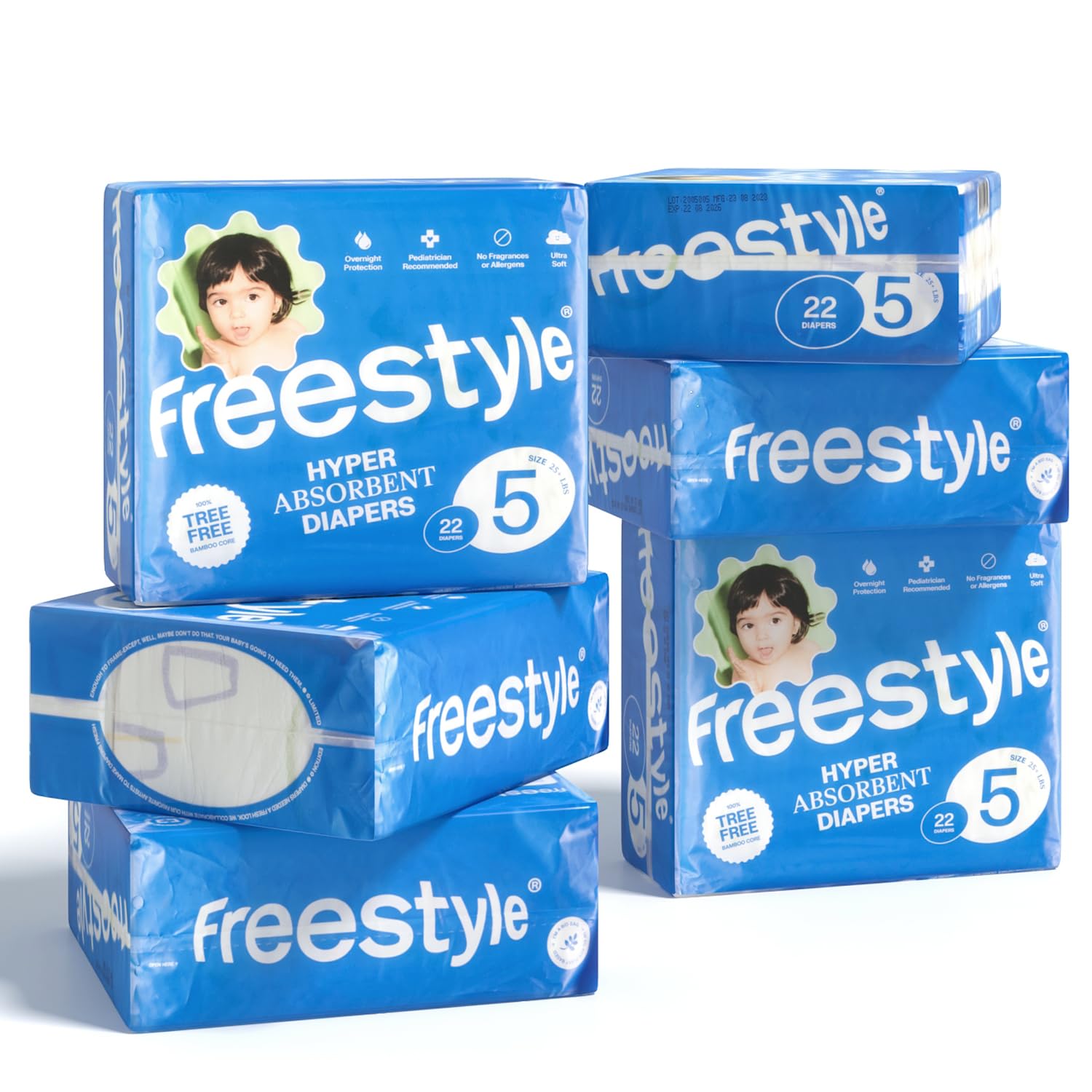 Freestyle Diaper - (Size 5) Hyper Absorbent & Non-Toxic - Disposable Diaper For Sensitive Skin - Ultra Soft Diapers (25+ Lbs) -